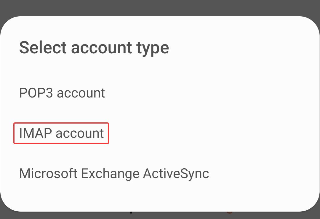 IMAP account type selection