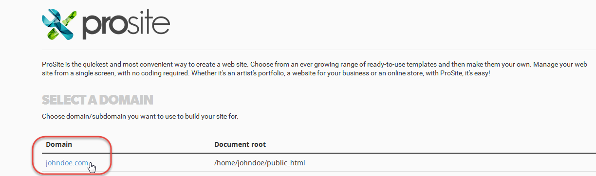 Domain list in ProSite login screen