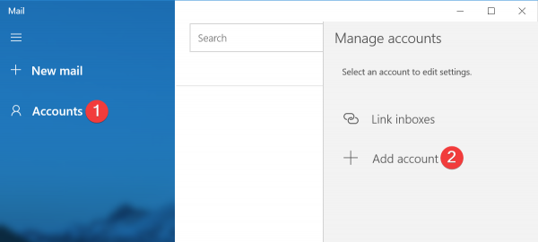 Windows Mail - Accounts menu
