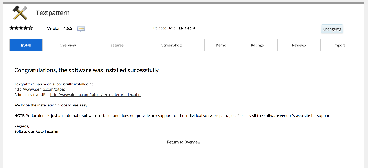 Installation complete screen