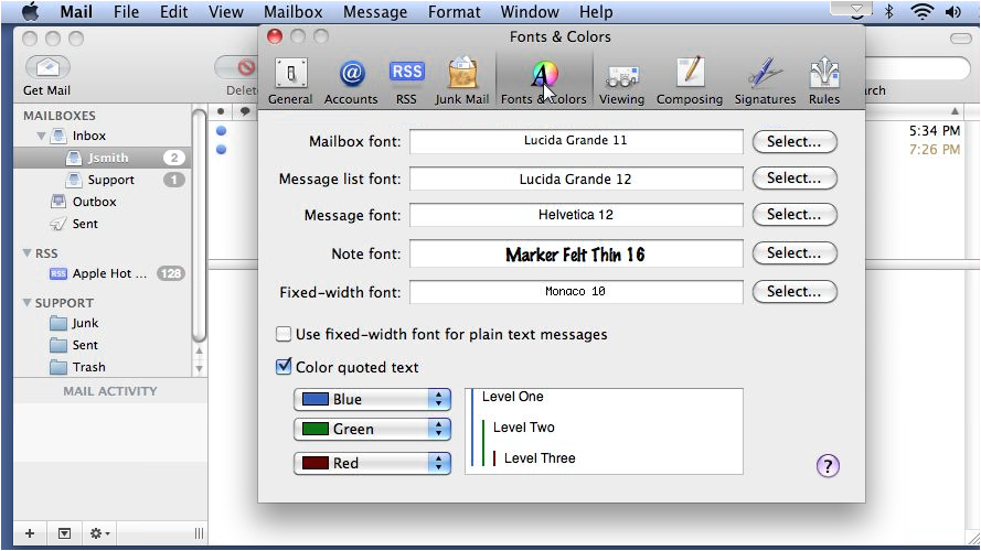 Fonts and Colors tab