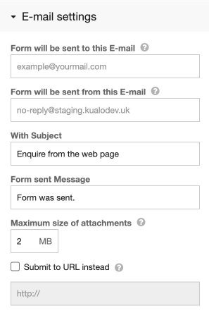 Email settings panel