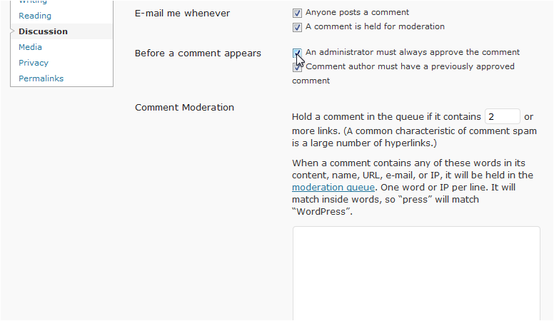 Comment moderation option
