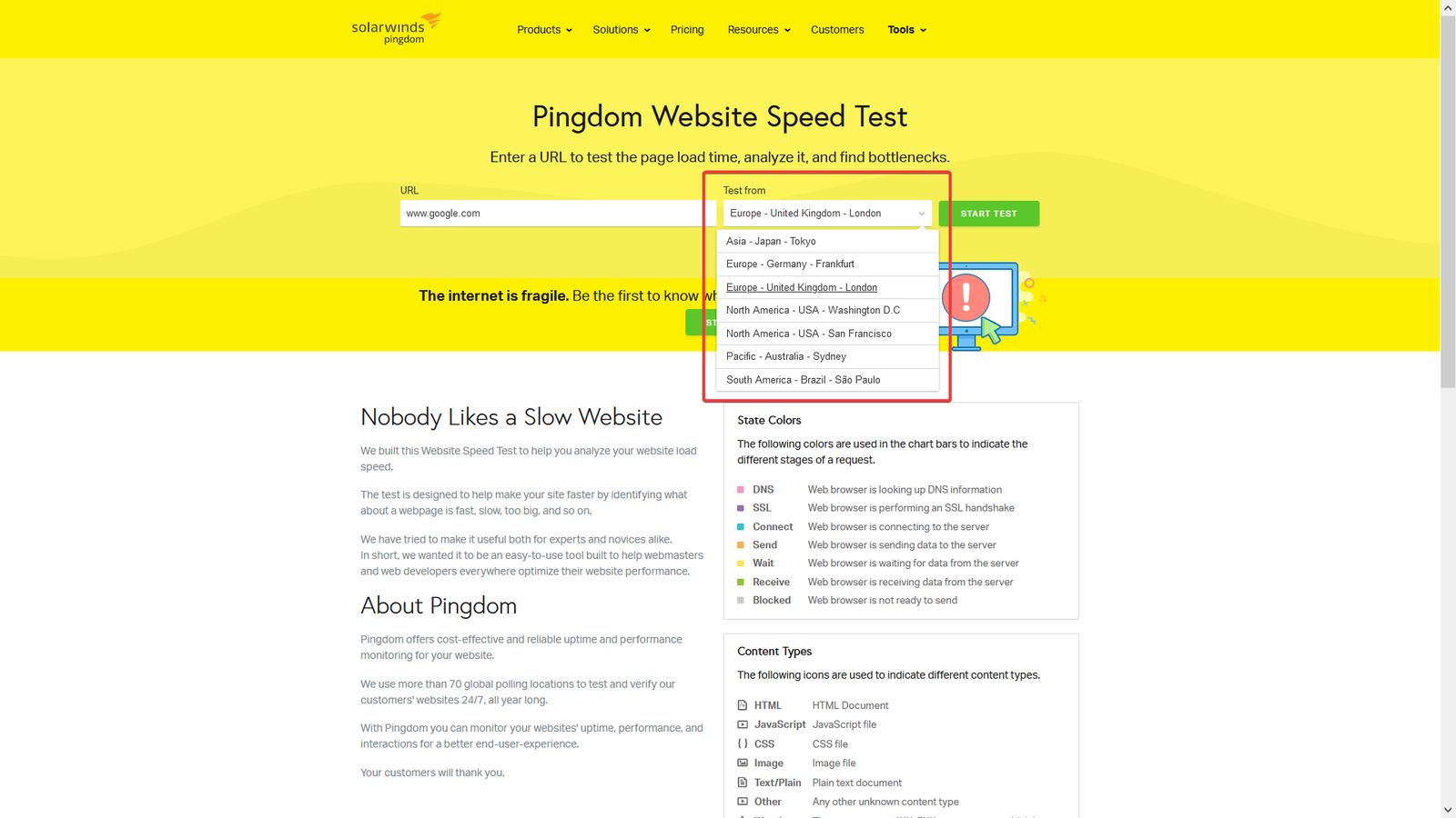 Pingdom location selector