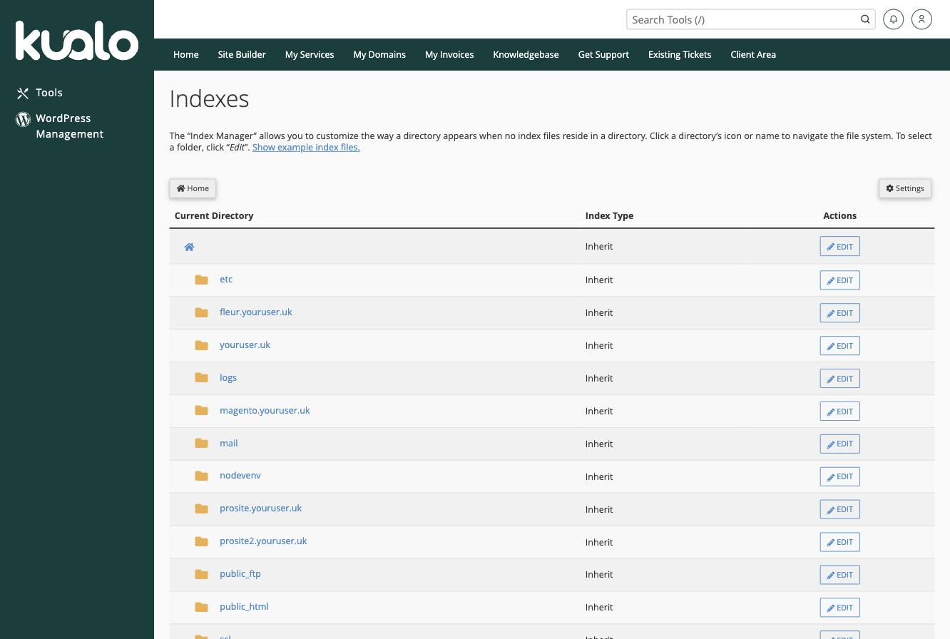 Choosing a directory in the Index Manager