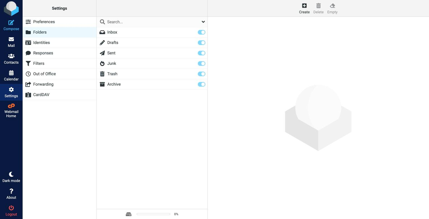 Managing folders in RoundCube