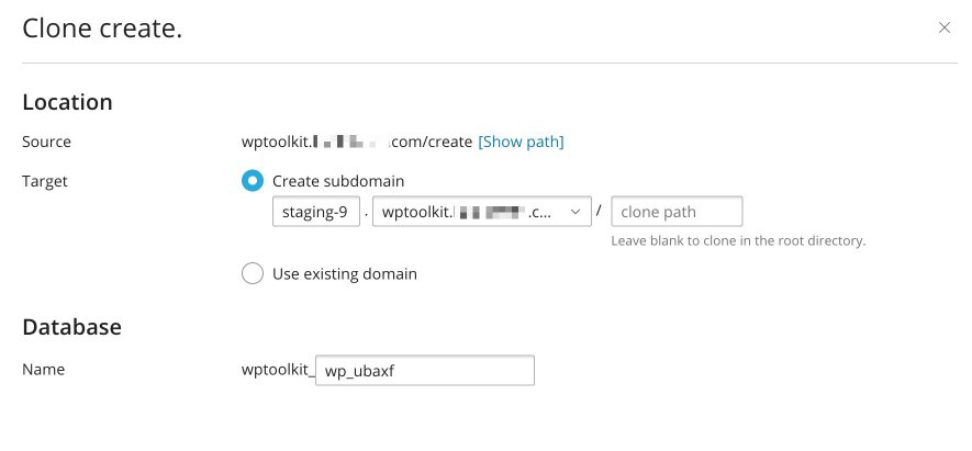 Subdomain selection screen in WP Toolkit