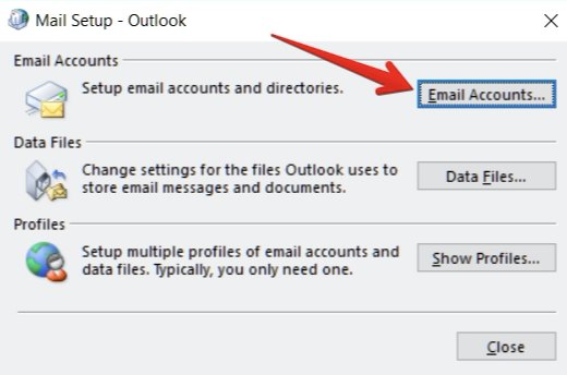 Email Accounts button