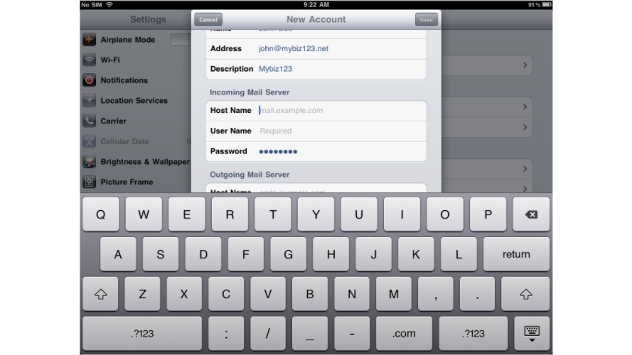 Incoming mail server fields