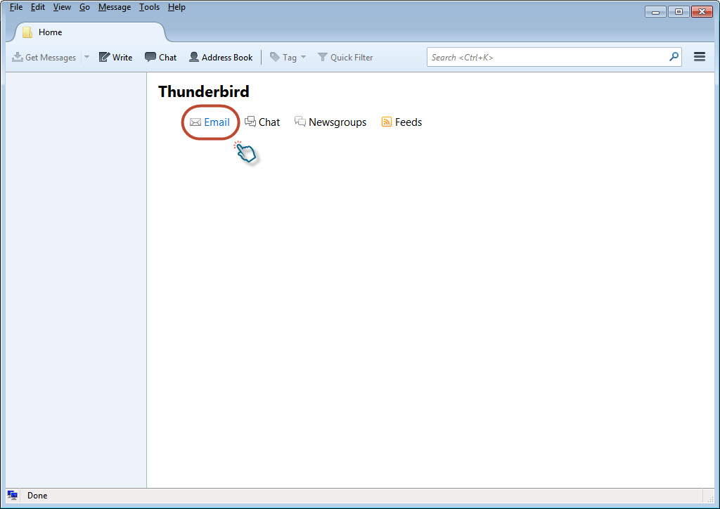 Thunderbird home screen showing the Email link