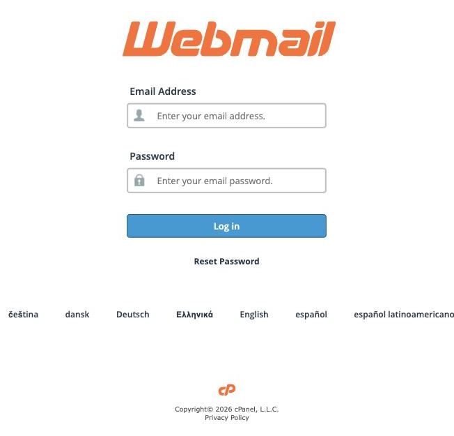 The webmail login page