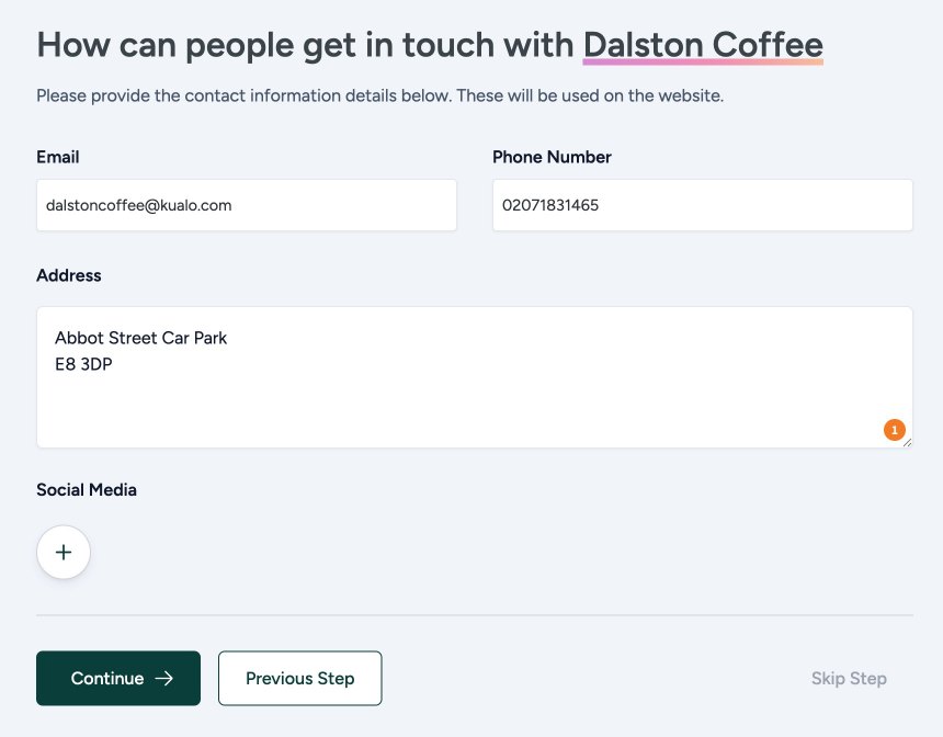 AI Starter Site - contact info screen