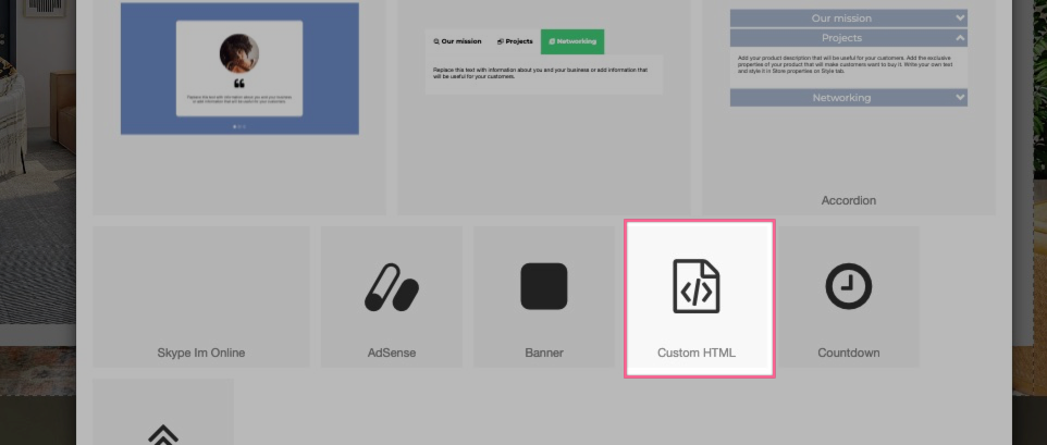 Selecting the HTML element from the Advanced options