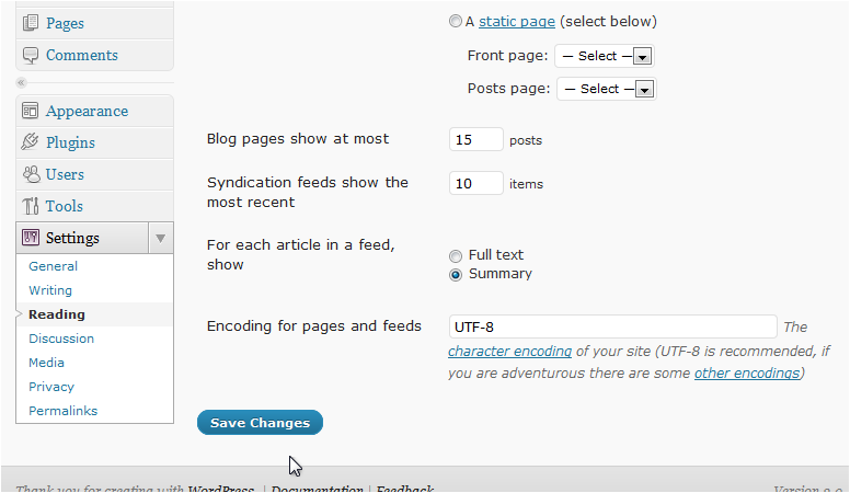 Discussion settings menu