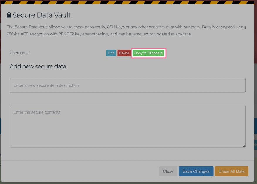 Secure Vault panel showing stored items