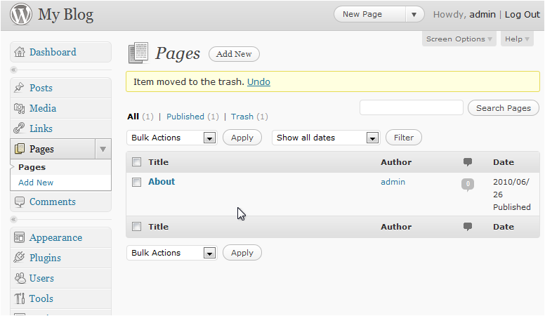 Page removed confirmation
