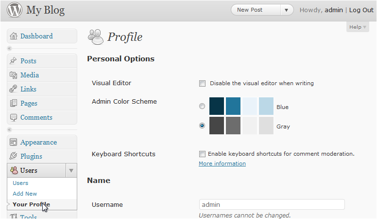Profile screen - editor and colour scheme options