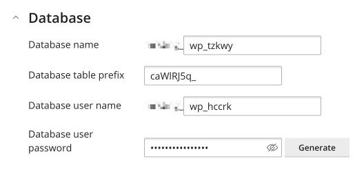 Database settings section