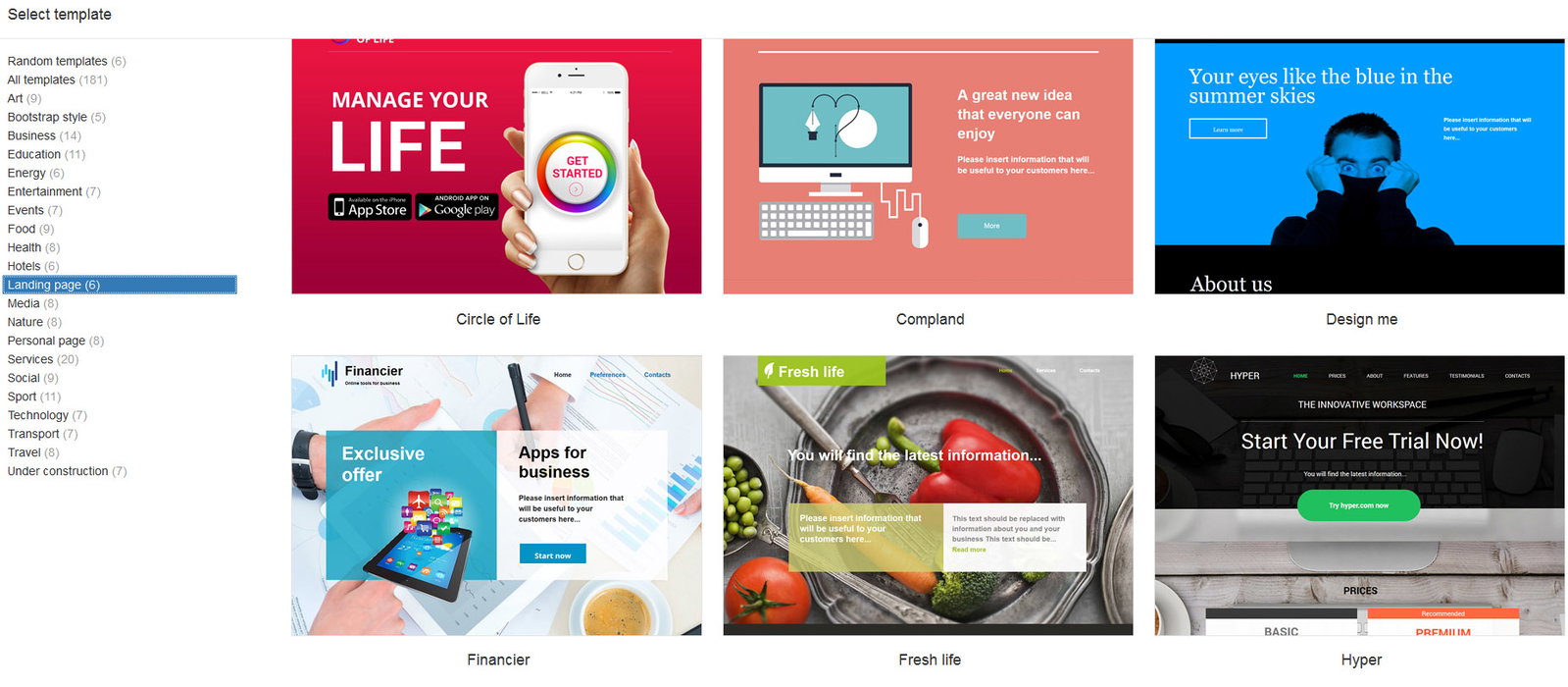 Landing page templates