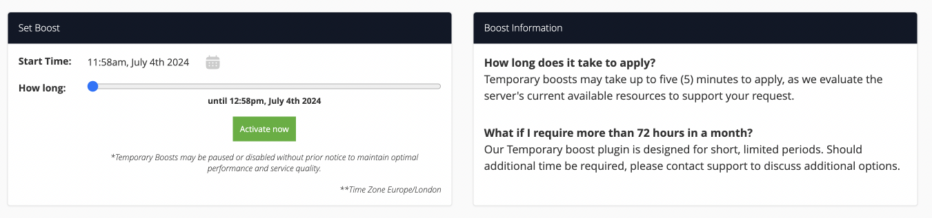 Enable Boost button in the Resource Boost plugin