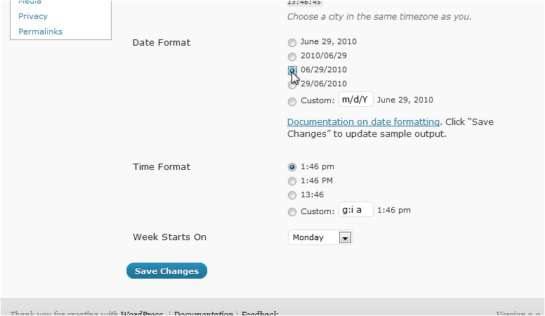 Date format options