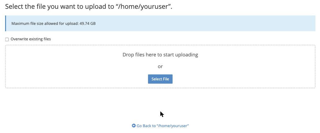 The File Upload page in cPanel's File Manager