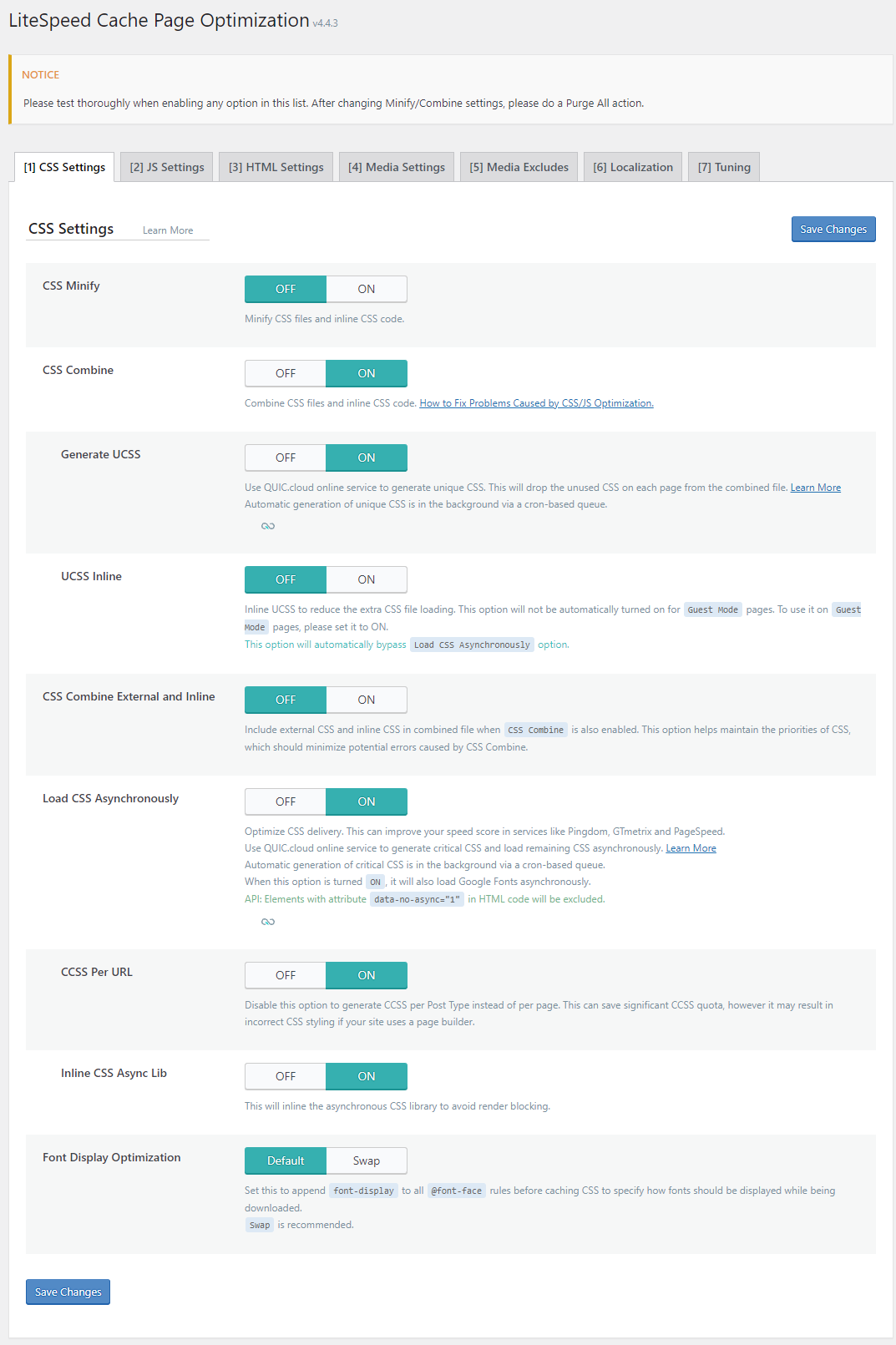CSS settings tab
