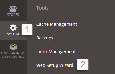 Web Setup Wizard menu