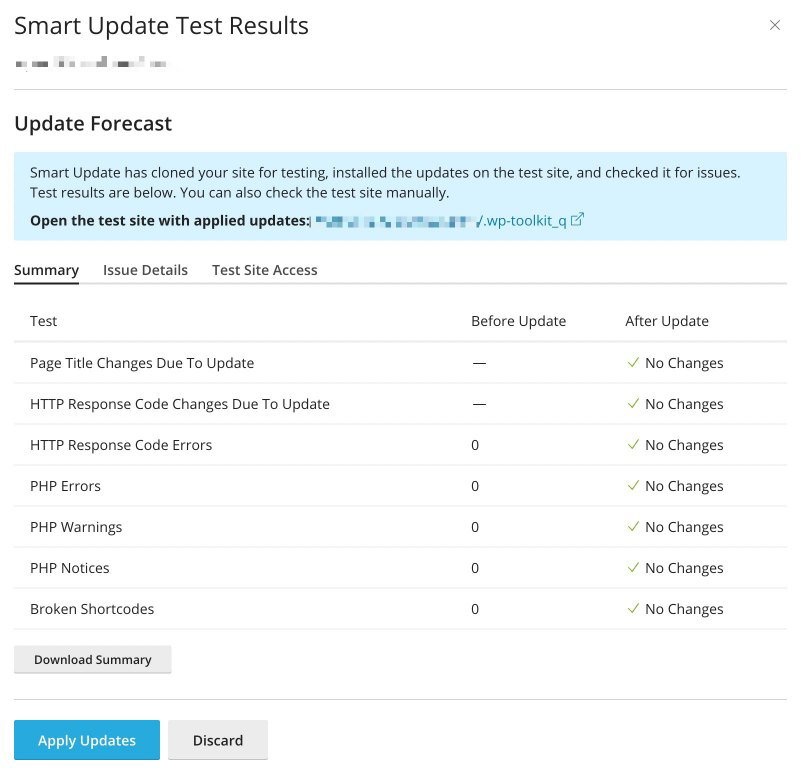 Smart Updates report in WP Toolkit