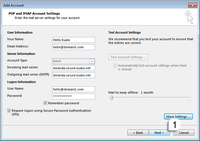 Main account settings window