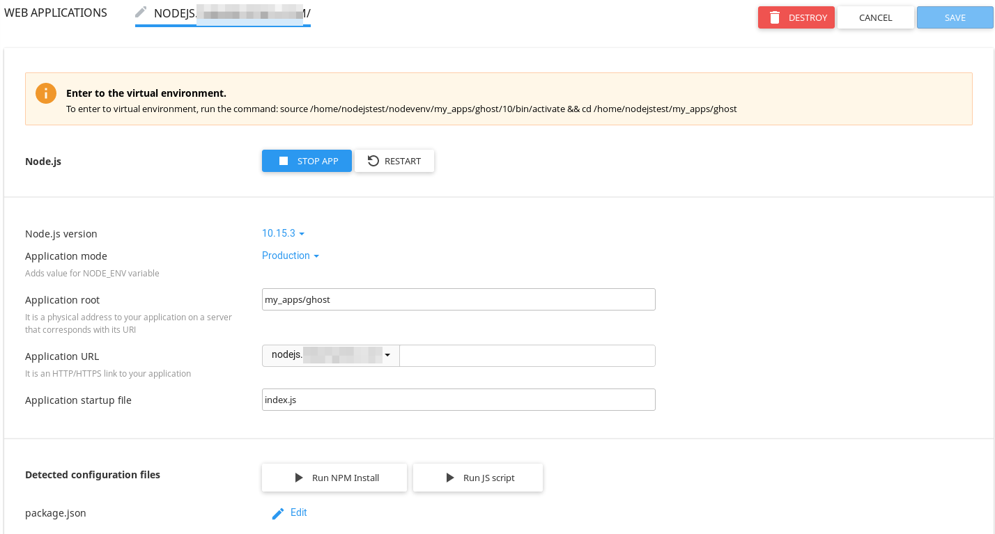 NodeJS Selector activation command