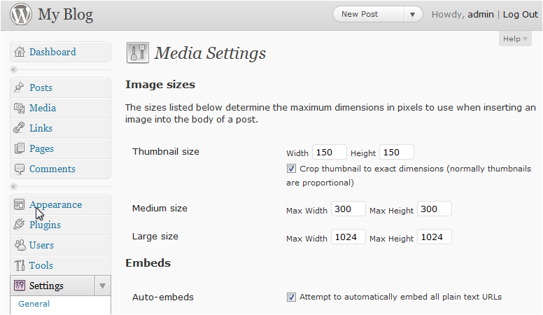 Media settings page