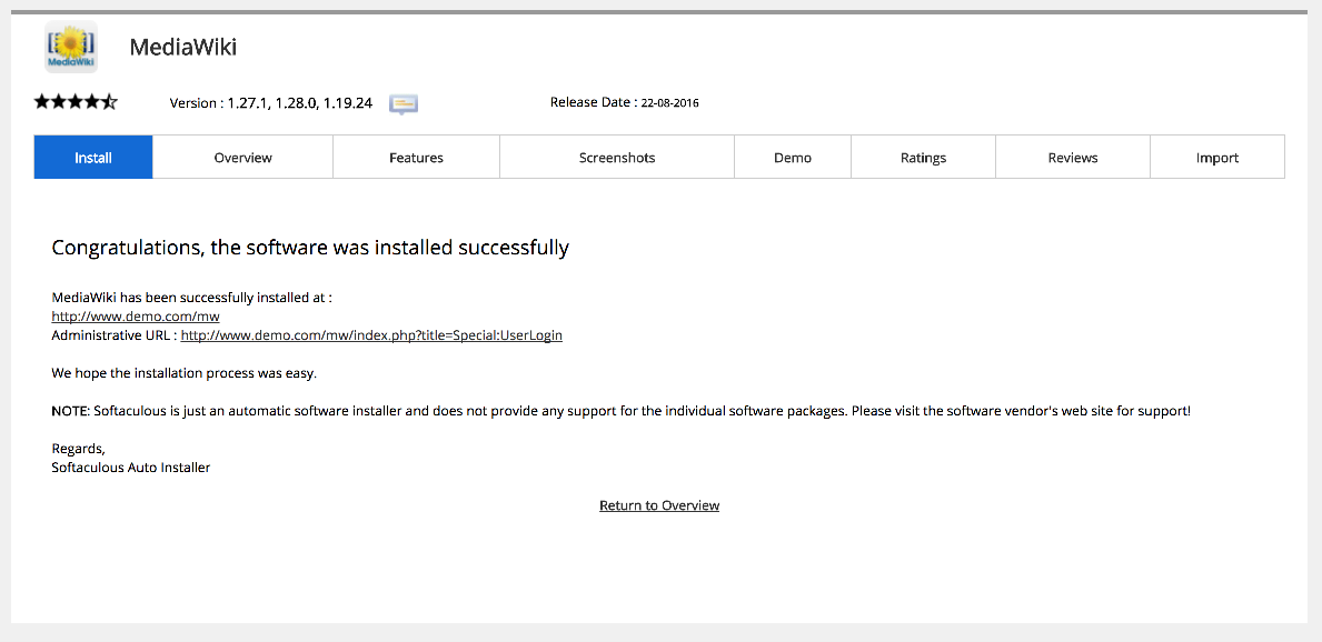 Softaculous installation complete