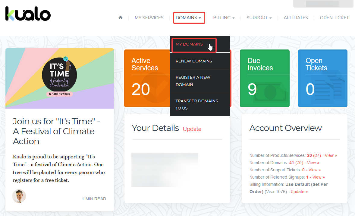 My Domains list