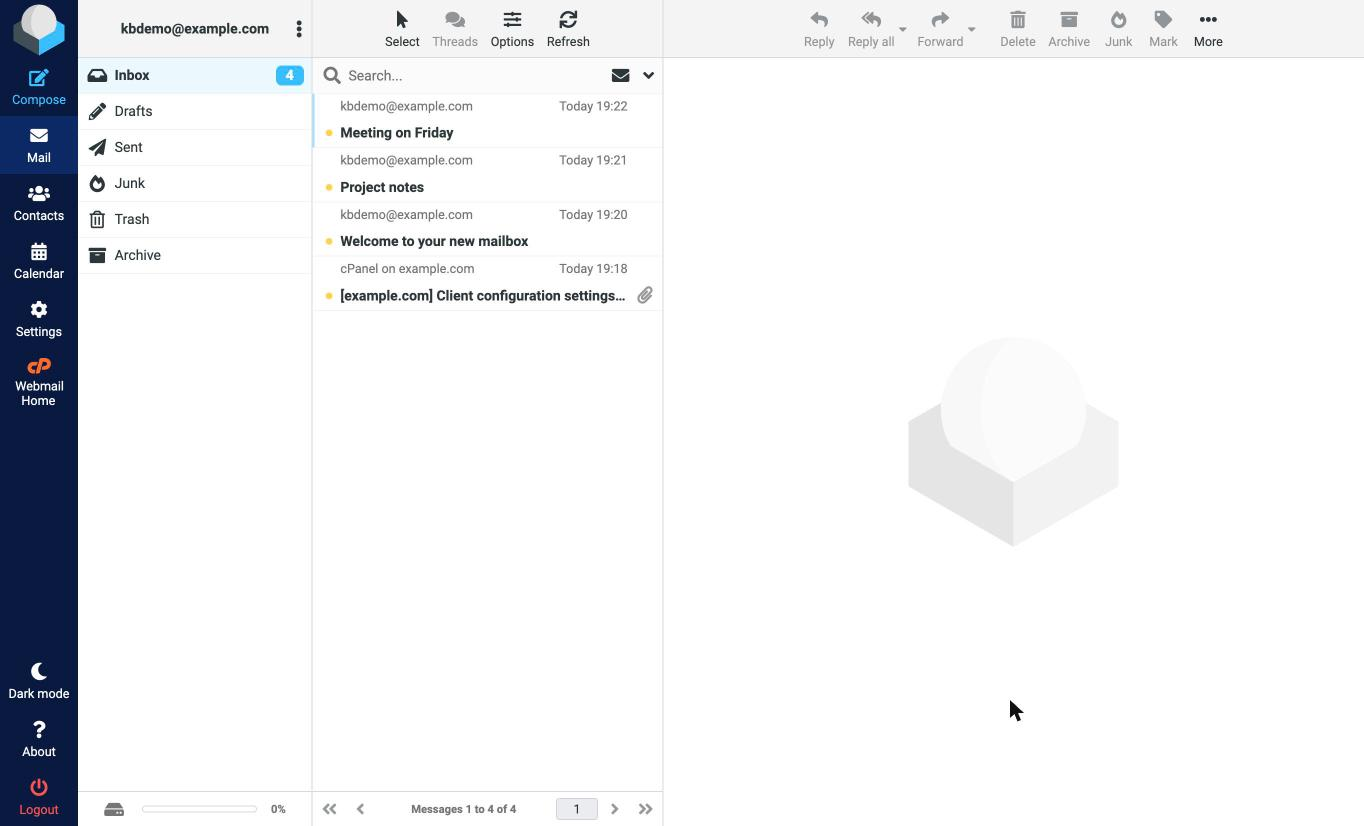 The Roundcube webmail inbox