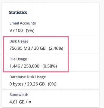 cPanel disk and inode usage stats