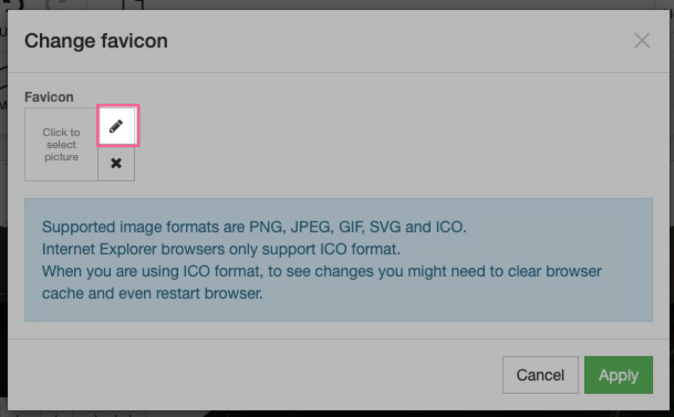 Pencil icon under the Favicon section
