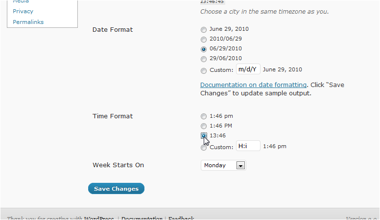Time format options