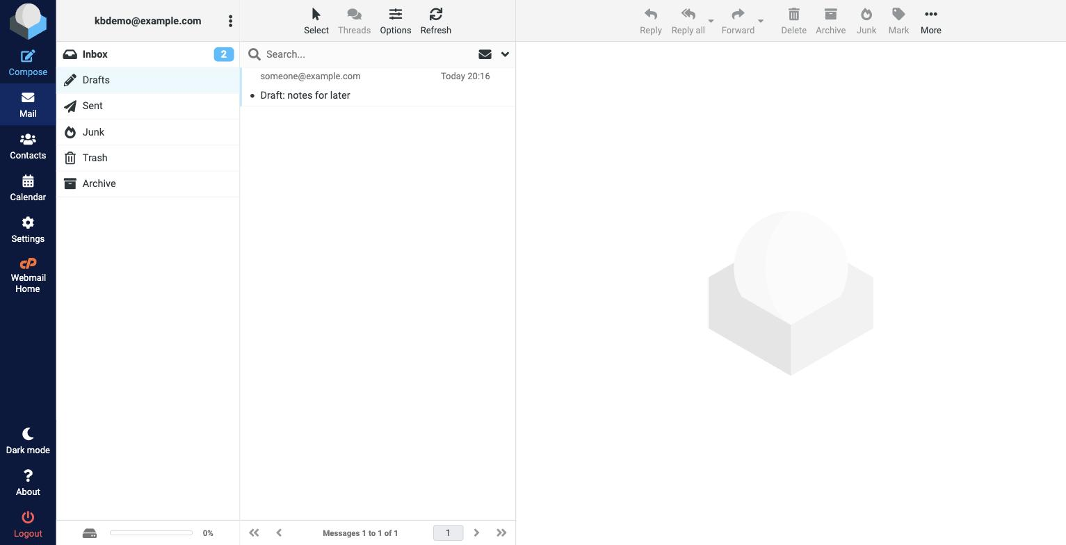 The Drafts folder in RoundCube