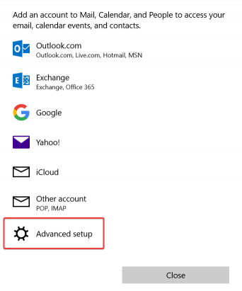 Add account - Advanced Setup option