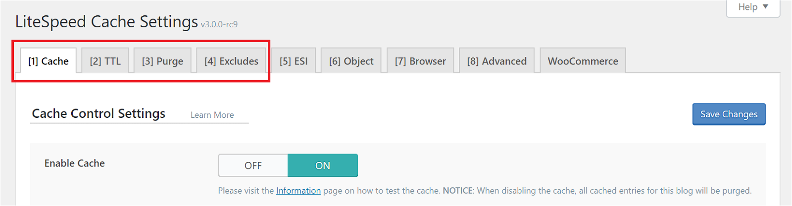 First four cache tabs