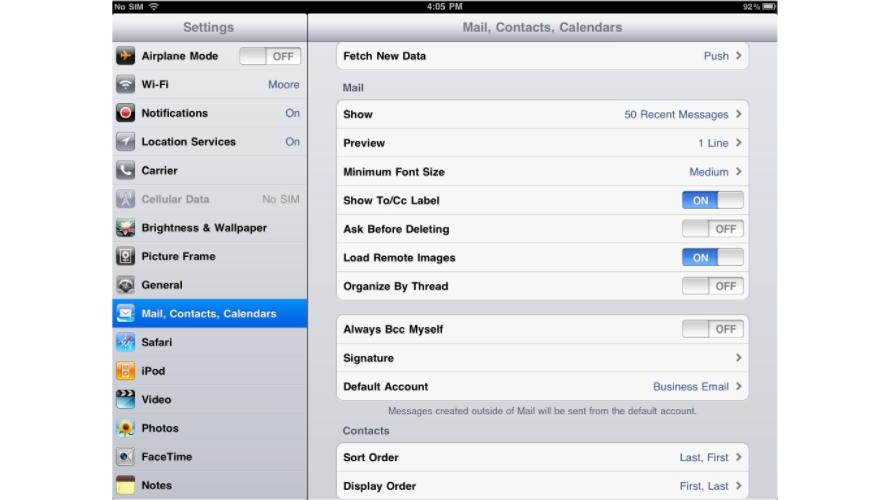 Mail settings