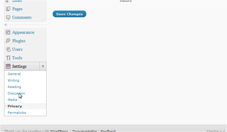 Permalinks settings menu