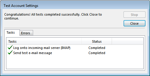 Successful test screen