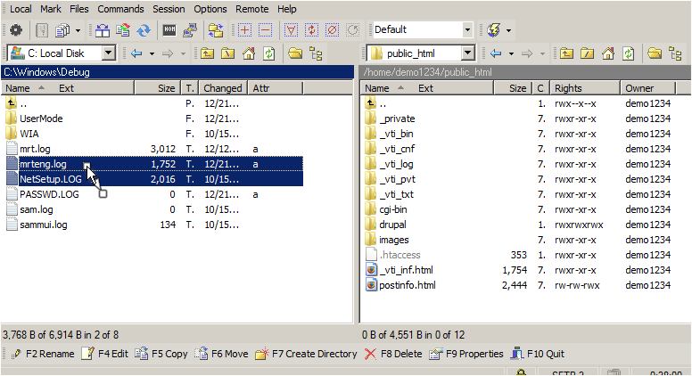 Select files in the local panel