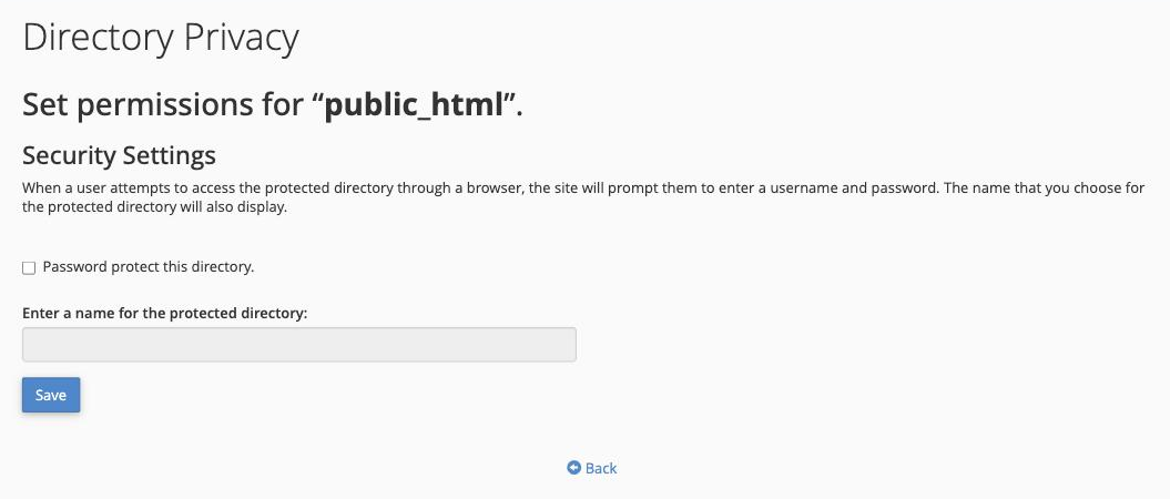 The password-protect options for a directory