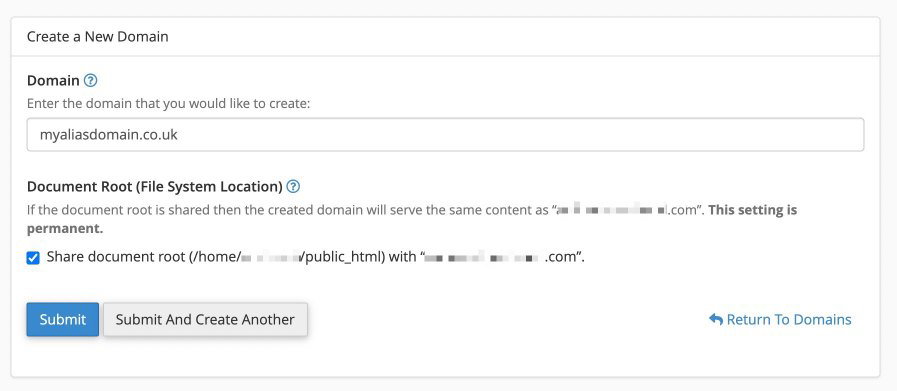 Domain field in cPanel Domains section