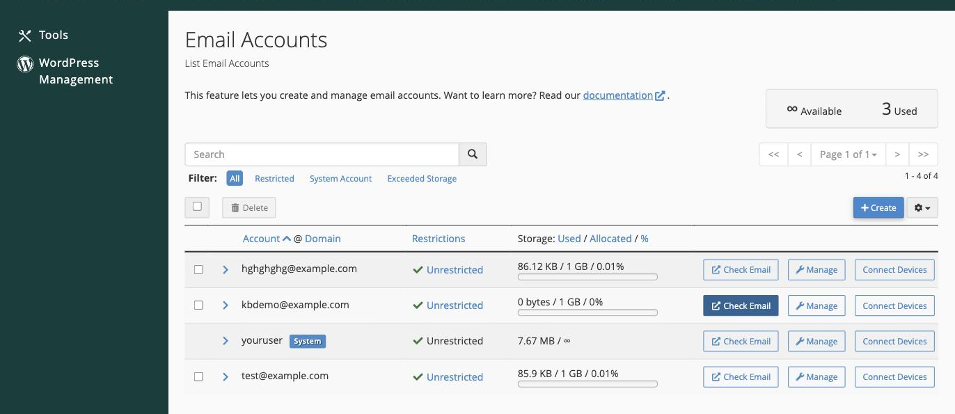 Opening webmail from the Email Accounts page in cPanel
