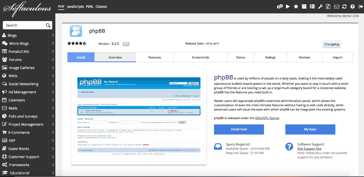 phpBB overview page