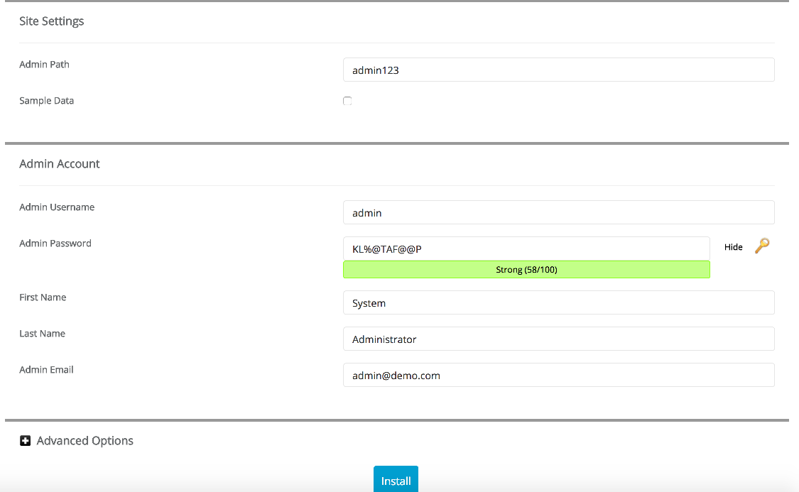Admin account settings